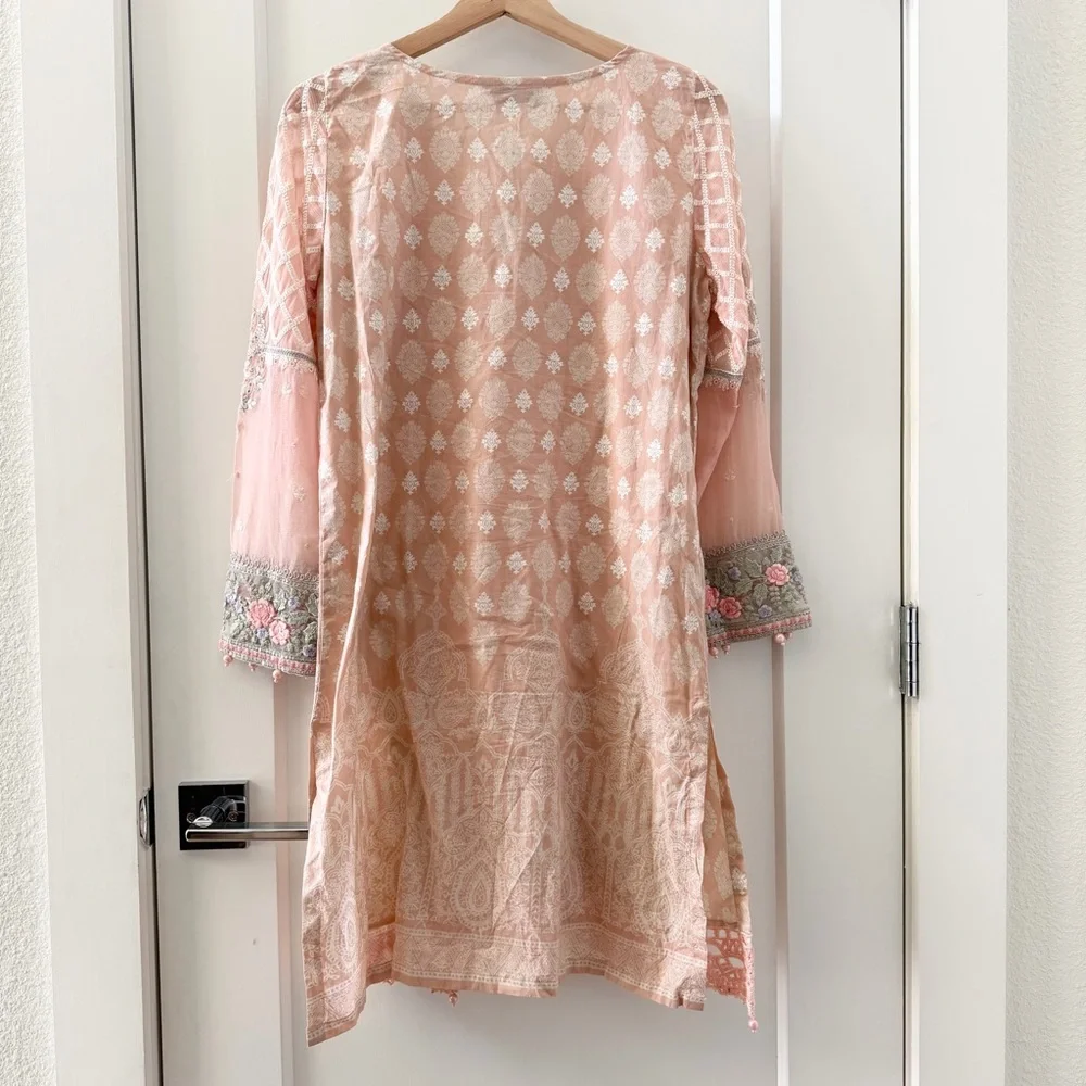 Maria.B Pakistanis Embroidered Beaded Dress Pink Peach Dress Size M - Picture 2 of 8
